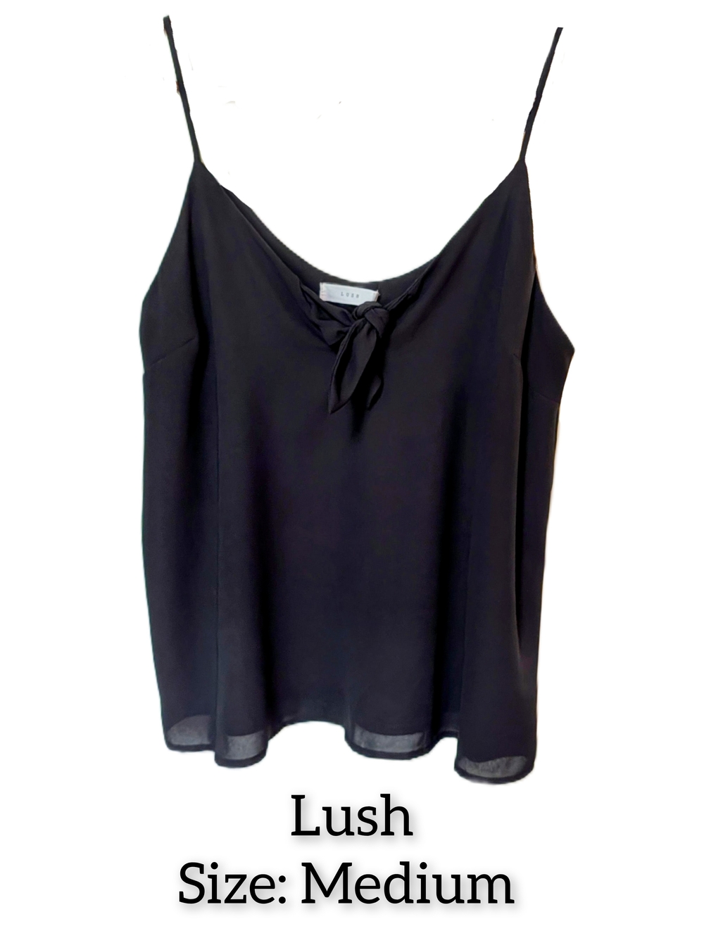Lush Black Tie-Front Spaghetti Strap Cami Top
